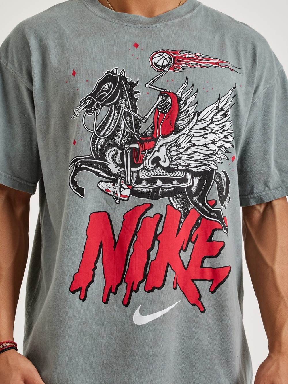 Nike Max90 Skeleton Rider Pewter Gray Graphic Basketball T-Shirt - Men's XL